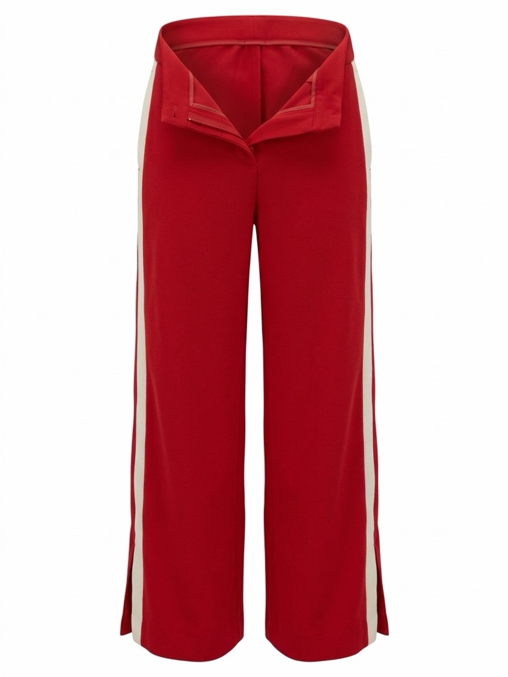 COS Red Wide-Leg Pants with Cream Side Stripes
